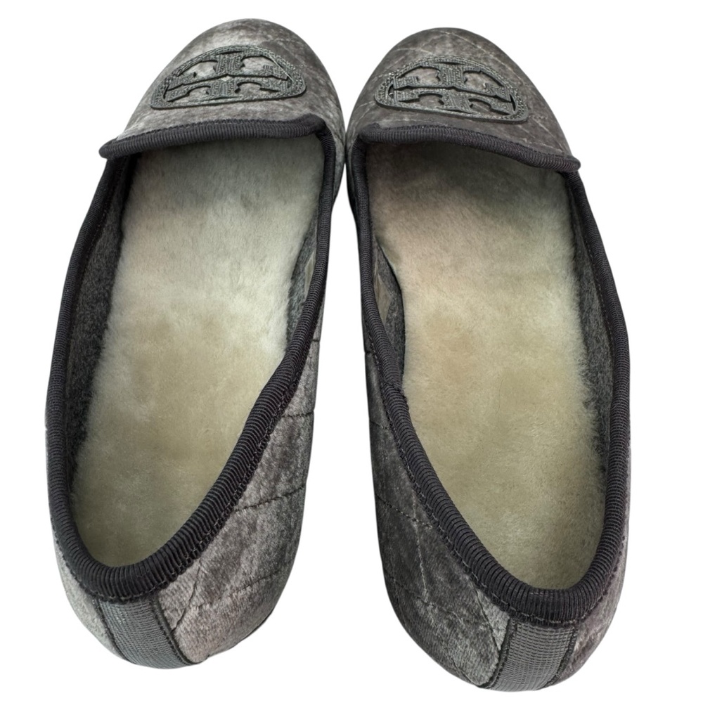 Tory Burch Billy Quilted Slipper Smart Velvet Metallic TB Logo Grey Pewter 7 - Picture 5 of 7